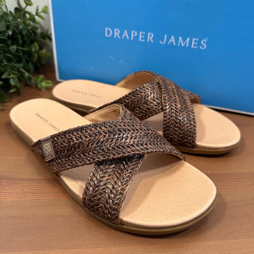 Draper James Women's‎ Alex Raffia Brown Crossed Strap Sandals Size 8